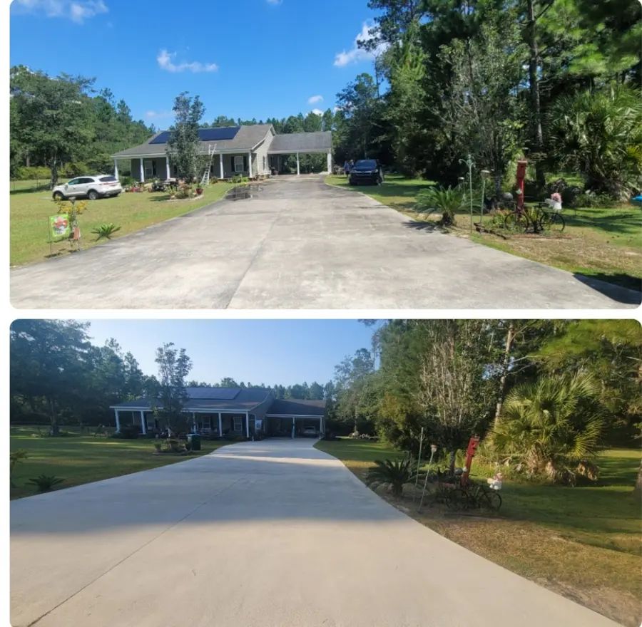 Long driveway before and after